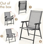 Yaheetech Patio Dining Chairs Set of 2 with Armrests, Outdoor Folding Chairs with Metal Frame and Backrest for Lawn, Garden, Yard and Poolside, Gray