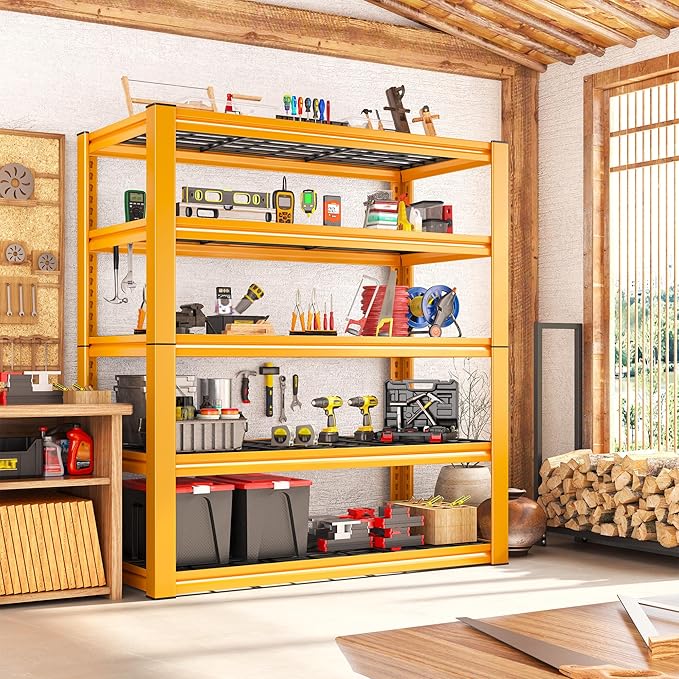 REIBII Garage Shelving Load 3200LBS, 5-Tier Storage Shelves, Adjustable Heavy Duty Metal Shelving Unit for Pantry, Basement, Warehouse, 72" H x 36" W x 16" D H, 3PC