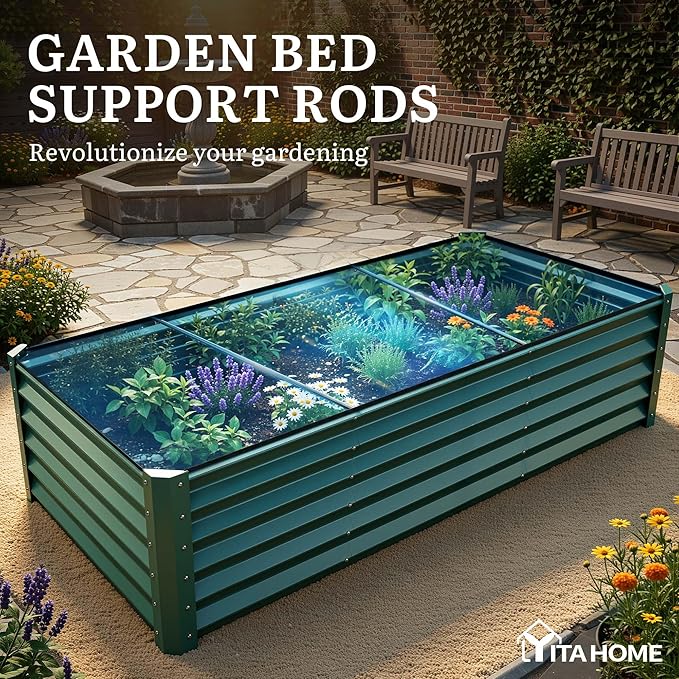 YITAHOME 8x4x1.5 ft Galvanized Raised Garden Bed Kit, Large Metal Planter Box with Gloves, Safety Rubber & Support Rod, Outdoor Flower Bed for Plants Vegetables, Green