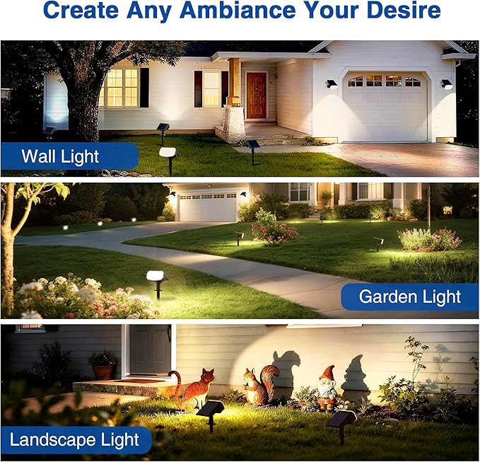 Solar Lights Outdoor Waterproof IP65, Super Bright LED with Lens, 3000K 2 Lighting Modes, Solar Powered Yard Garden Solar Spot Lights for Outside Landscape Auto On/Off -8 Pack