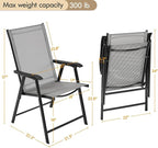 Yaheetech Patio Dining Chairs Set of 2 with Armrests, Outdoor Folding Chairs with Metal Frame and Backrest for Lawn, Garden, Yard and Poolside, Gray