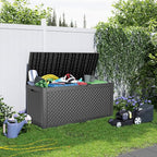 110 Gallon Resin Deck Box, Lockable Patio Outdoor Storage Box for Furniture, Garden Tools and Tools Storage, Waterproof Outside Storage Boxes - Patterned black