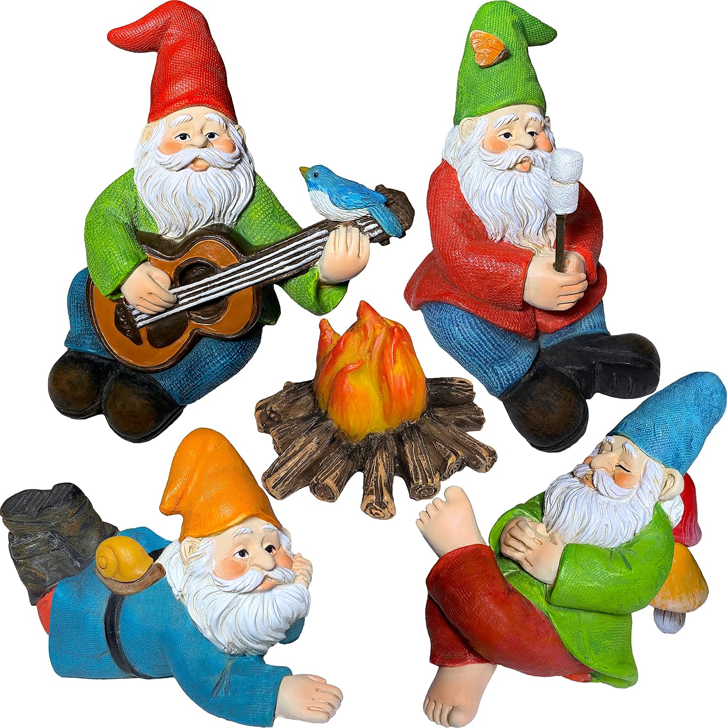 Mood Lab Garden Gnome Figurines - Camping Gnomes Set (5 pcs) - 2.6" H Miniature Decorative Statues & Accessories - Outdoor & Indoor Garden Decor