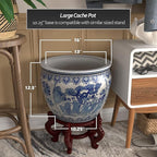 Red Lantern Oriental Furniture 16" Ladies Blue & White Porcelain Fishbowl, Large