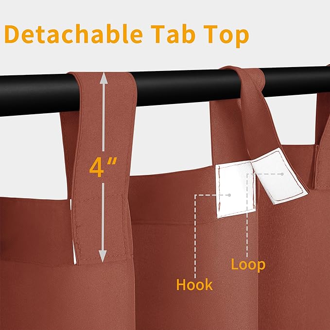 Easy-Going Outdoor Patio Curtains Detachable Tab Top Windproof Weatherproof Curtain for Cabana, Porch, Pergola and Gazebo, Tab Bottom Drape, 2 Panels, 54W x 120L inch, Terra Red