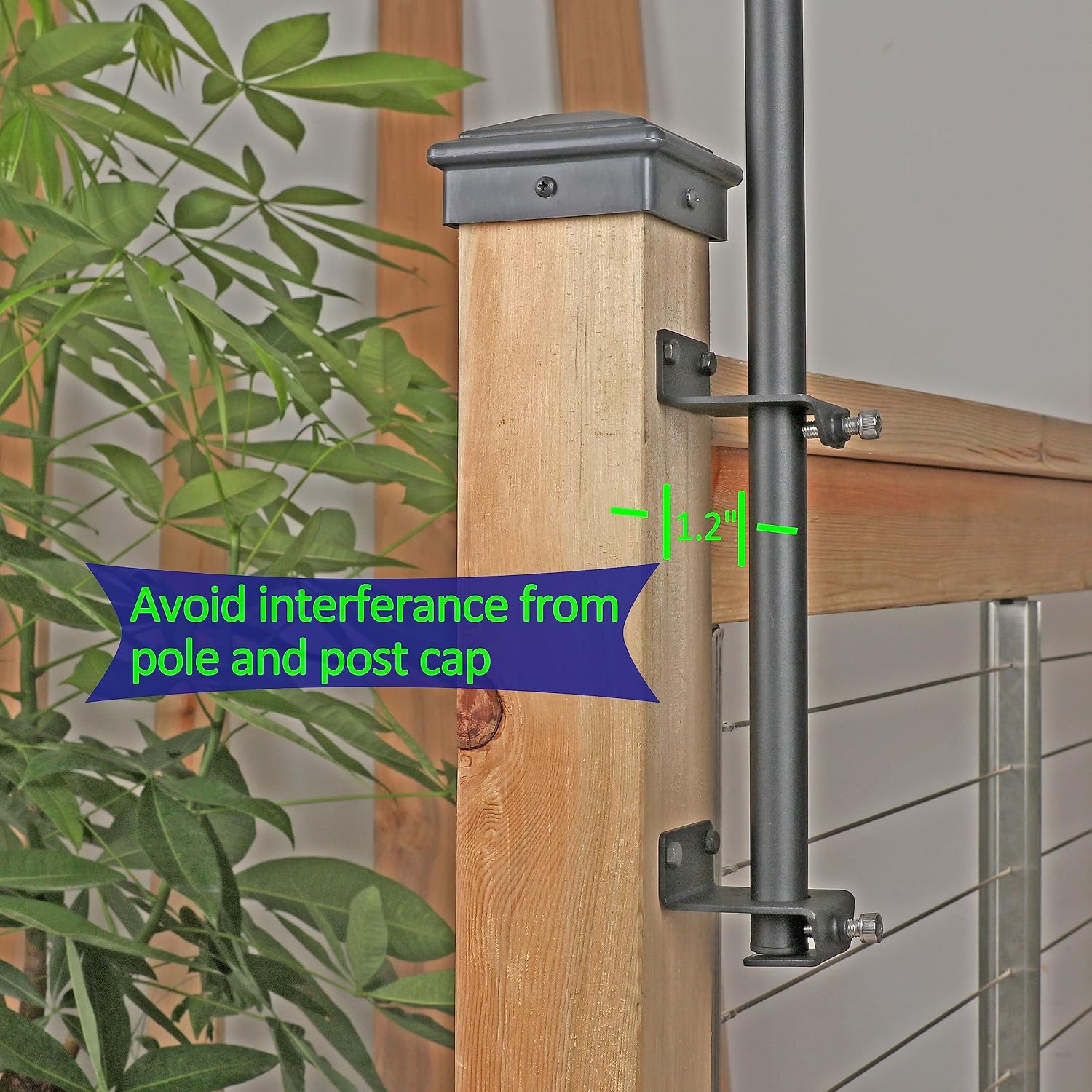 2 Pack 6.5 FT Stainless Steel String Lights Pole Bracket/Holder for Deck Railing Wood Posts, Black
