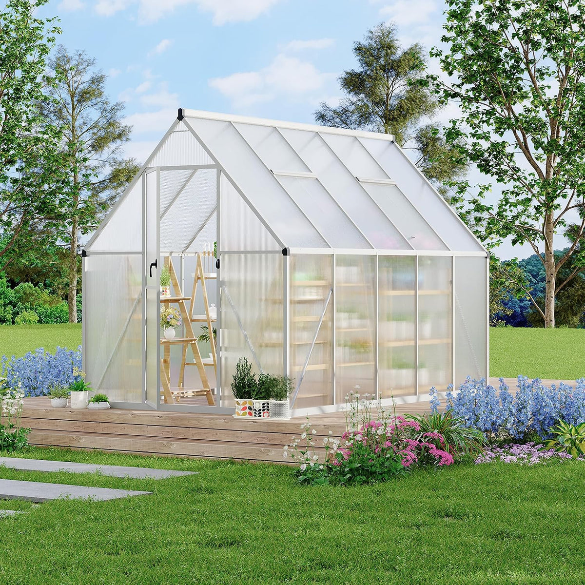 6'x9' aluminum-framed polycarbonate greenhouse, heavy duty polycarbonate greenhouse, main product view