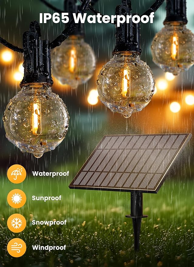 Brightown 108FT 52 LED Solar String Lights Outdoor with Remote & USB Port, Shatterproof Bulbs, Dimmable & Timable, 3 Light Modes, Patio Lights Solar Powered for Camping Backyard Garden Decor
