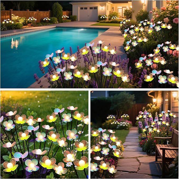 Solar Garden Lights, 2 Pack 12 LED Solar Swaying Flower Light, Waterproof Firefly Lights Outdoor Fairy Light for Garden Patio Yard Pathway Flower Bed Decoration