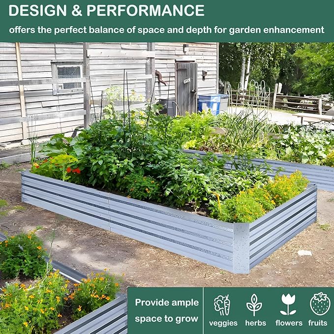 Galvanized Raised Garden Beds for Vegetables Large Metal Planter Box Steel Kit Flower Herb (8 x 4 x 1 ft * 2 Pack, Galvanized)