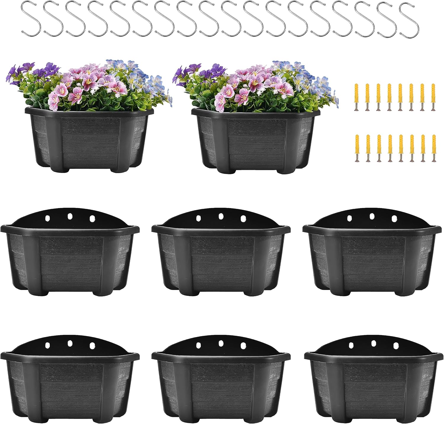 ORIMERC 9.8 Inches Self Watering Wall Planters for Indoor Plants, Railing Planters Balcony Planters Wall Hanging Planters, Lightweight, Dark Coffee (Pack of 8)