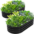 2Pcs 4X2X1ft Oval Raised Garden Bed Kit,Galvanized Raised Garden Beds Outdoor, Metal Planter Box Steel Kit Flower Herb,Vegetables..Black