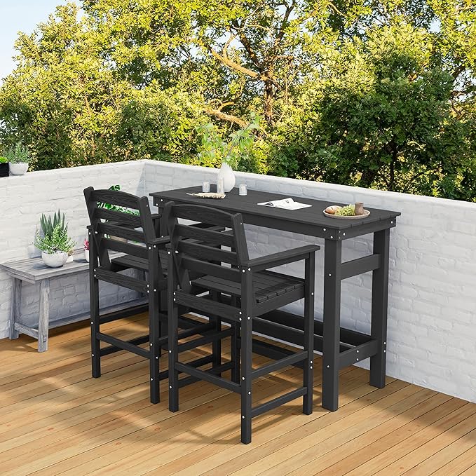 SERWALL 41" Outdoor Bar Table with 1.6" Umbrella Hole, HDPE Patio Bar Counter Height Table, All-Weather Rectangle Bar Table for Backyard, Garden, Poolside, Balcony - Black