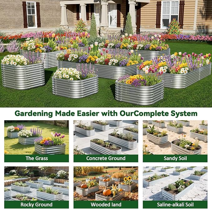 4 Pcak 2x2FT Raised Beds for Gardening, Corrugated Galvanized Steel Raised Garden Bed, Outdoor Metal Above Ground Garden Bed for Vegetables and Flowers-2x2FTx10Inch