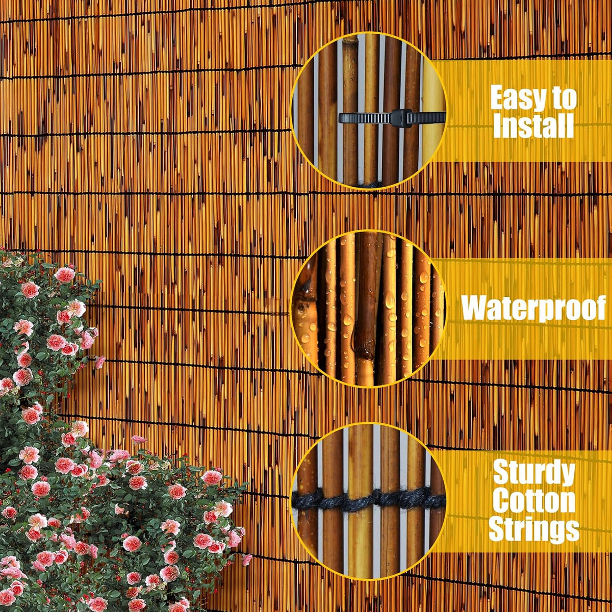 natural reed fence,4ft x 16.4ft bamboo fencing privacy, close-up detail