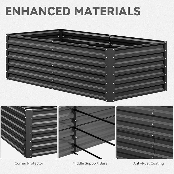 YITAHOME 6x3x2ft Outdoor Raised Garden Bed Kit, Large Metal Patio Planter Box with Gloves, Support Rod for Plants Vegetables Flowers, Black