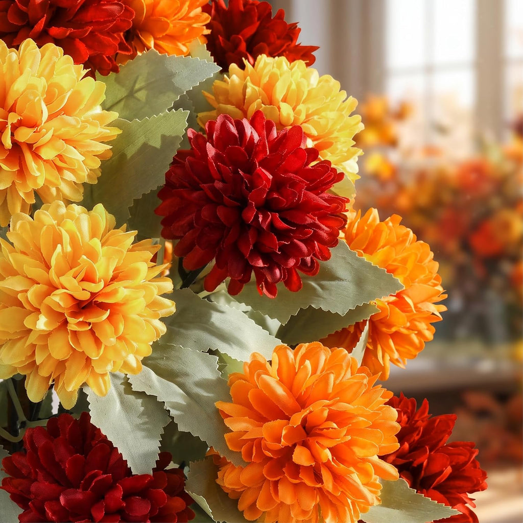 auihiay fall flowers artificial topiary balls, fake mums, side view