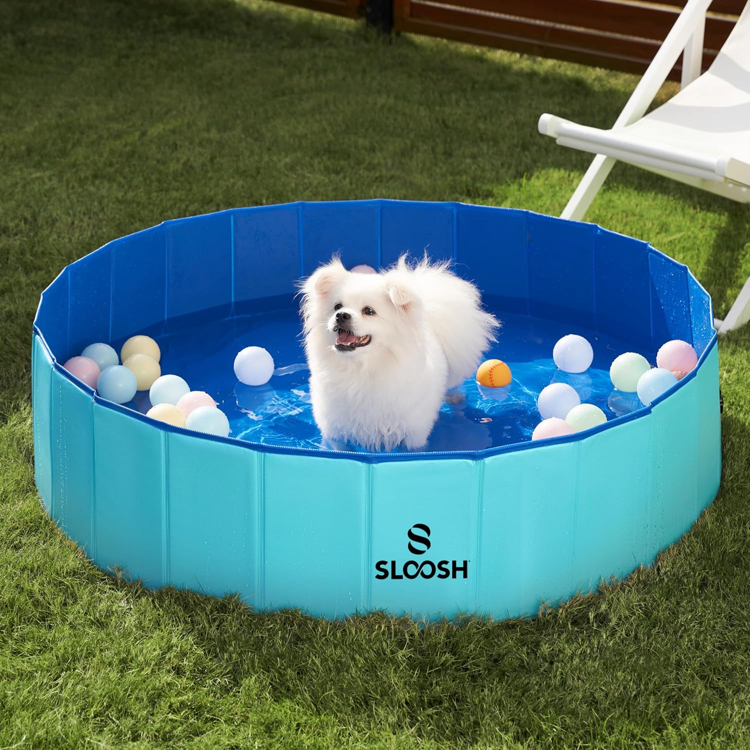 SLOOSH Foldable Dog Kiddie Pool - Portable Hard Plastic Doggie Swimming Pool, Anti-Slip Collapsible Pets Bath Tub Suitable for Kids Indoor Outdoor Backyard Use (Blue, 48" x 12") (Pack of 2)
