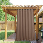NICETOWN 2 Panels Outdoor Curtains for Patio Waterproof & Windproof, Thermal Insulated Top & Bottom Grommet & Back Tab Light Block Outdoor Drapes with Bouns Rope for Fixed, Tan, W84 by L95