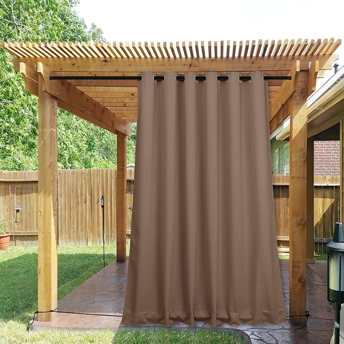 NICETOWN 2 Panels Outdoor Curtains for Patio Waterproof & Windproof, Thermal Insulated Top & Bottom Grommet & Back Tab Light Block Outdoor Drapes with Bouns Rope for Fixed, Tan, W84 by L95