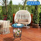 Outdoor Side Table Round Small Mosaic Patio Accent Indoor End Plant Coffee Tea Table for Yard Patio Porch Garden Living Room, Bedroom(Mandala Style,12 Inch)