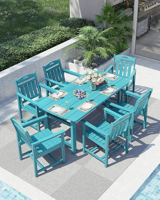 Ciokea HDPE Outdoor Patio Dining Chairs Set of 2, All-Weather Porch Chair with Wide Seat, Durable Outdoor Furniture for Backyard, Garden, Lawn & Poolside, Lake Blue