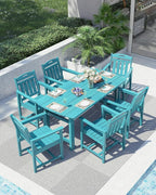 Ciokea HDPE Outdoor Dining Table with Umbrella Hole,66" Rectangle Patio Table for 6,All-Weather Outdoor Patio Furniture Set for Garden Backyard, Lake Blue