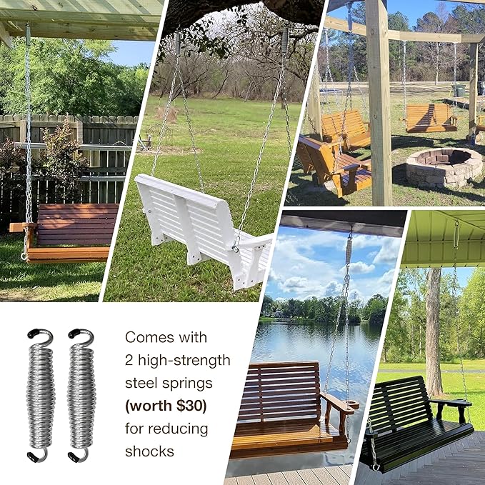 Wooden Porch Swing 2-Seater, Bench Swing with Cupholders, Hanging Chains and 7mm Springs, Heavy Duty 800 LBS, for Outdoor Patio Garden, Pure White, 4 FT Extra Large