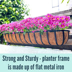 LaLaGreen Wall Hanging Planters (48 Inch, 4 Pack) Long Window Flower Box Planter with Coco Liner, Black Metal Rectangular Outdoor Plants Attach to House Horse Trough Fence Balcony Garden Porch Patio