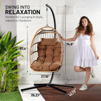 SereneLife Hanging Egg Chair w/Stand - Wicker Rattan Swing, Padded Cushion | Foldable Design, Weather-Resistant Cushion & Padded Headrest Included, 350 lb Capacity, Great for Patio, Backyard & Bedroom.