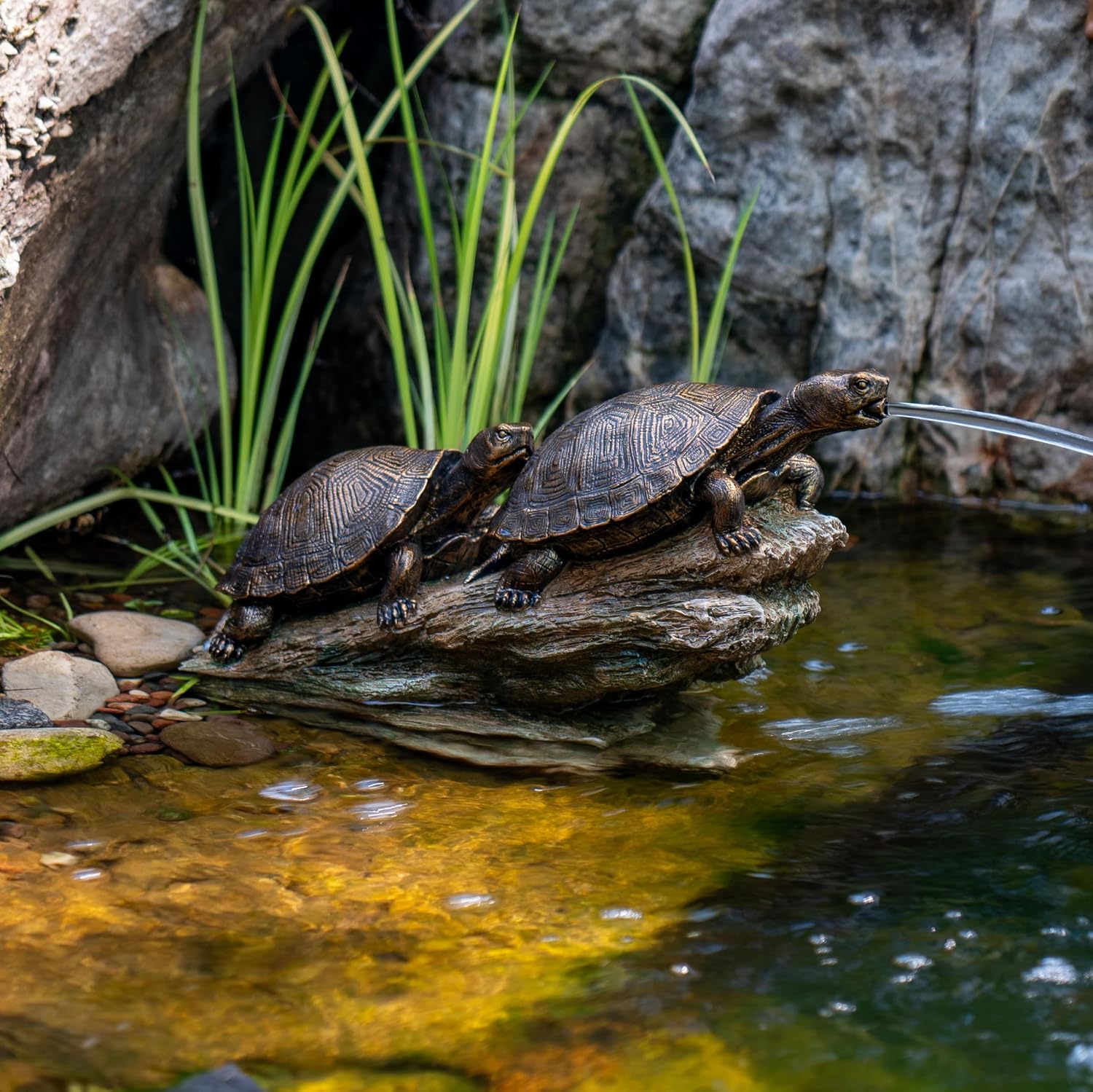 Aquascape Double Turtle On Log Spitter Fountain for Pond and Garden, 78372