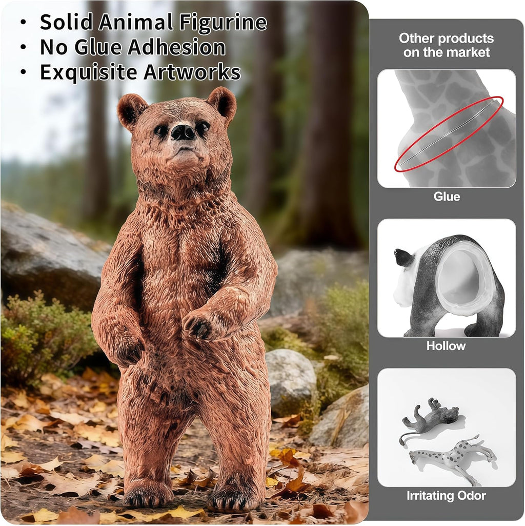solid north american woodland forest animal figurines set, close-up detail