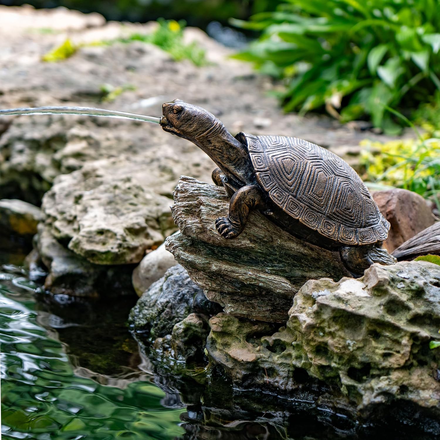 Aquascape Turtle On Log Spitter Fountain for Pond and Garden, 78371