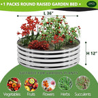 2PCS 3x3x1FT Galvanized Raised Garden Bed Kit,Vegetable Boxes-Round Metal Flower Box,Large Planter Raised Beds Outdoor Garden for Planting,Fruit,Herb-Silver