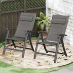 Domi Patio Folding Chairs Set of 2, Outdoor Reclining Chairs Set with Moveable Headrest, Aluminum Frame Outdoor Portable Chairs with Adjustable High Backrest and Padded Textilene Fabric Seat