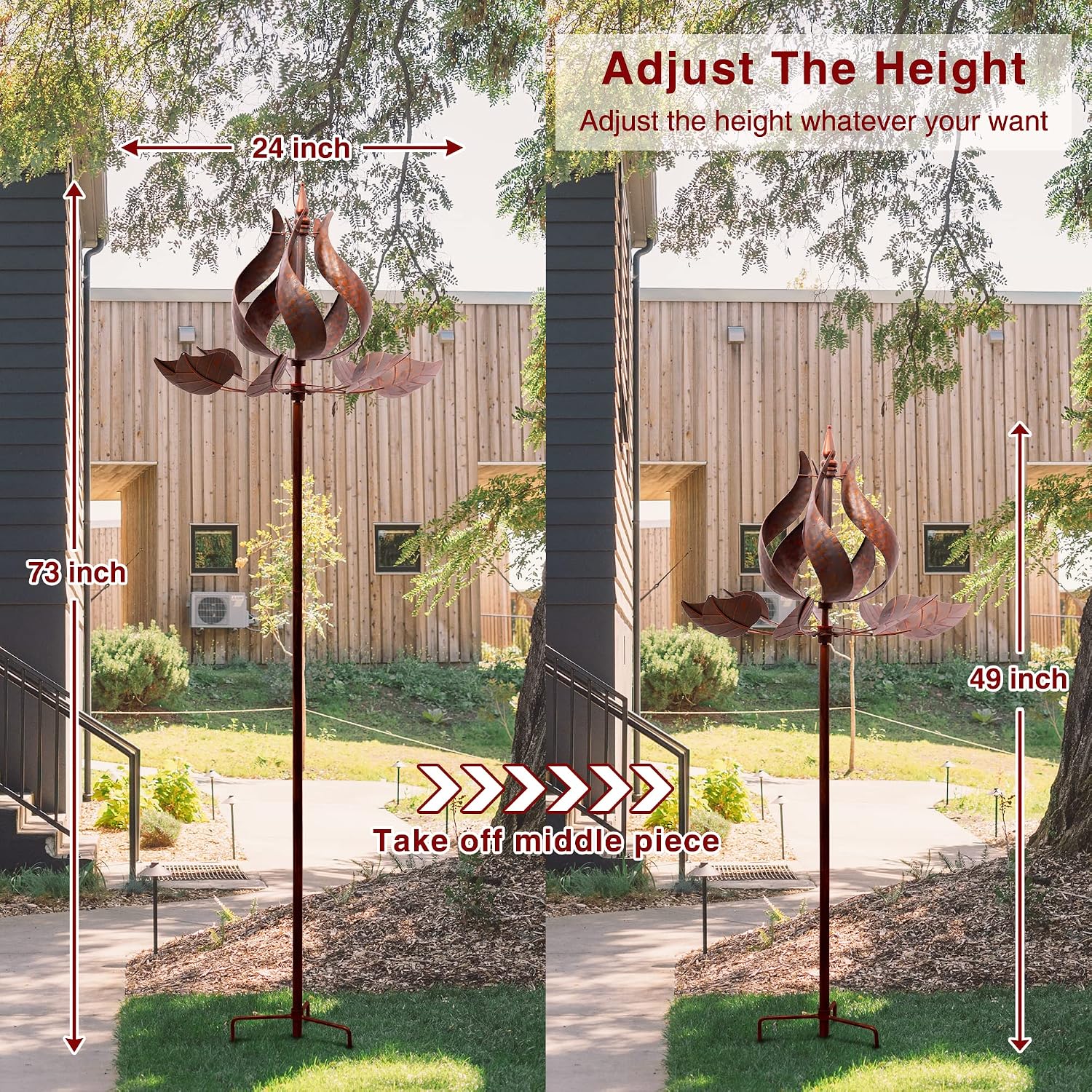 Tulip Wind Spinners Outdoor - Large Metal Wind Spinners for Yard Garden with Ground Stake, Kinetic Windmill Spinner Decor for Lawn Patio (24" W x 75" H)