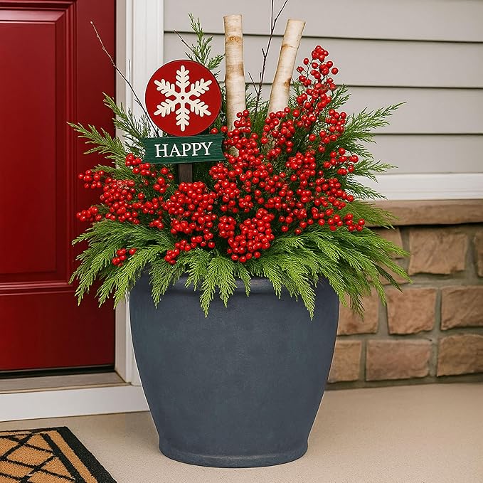 Sunnydaze 24-Inch Anjelica Large Plastic Pot for Plants - Outdoor Double-Walled Large Plastic Planter with Drillable Drainage Holes - Slate - 4pk