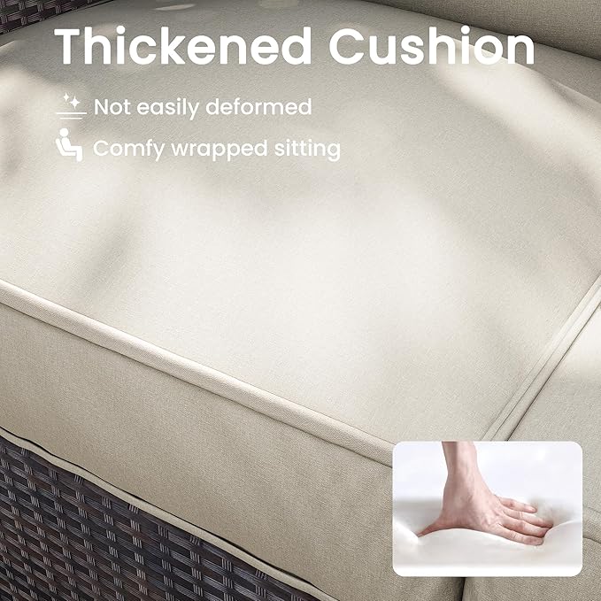 Outdoor Patio Furniture Set with 43'' Fire Pit Table, 8 Pcs Outdoor Patio Furniture Conversation Sets with 4in Thicken Cushion, Wicker Outdoor Sectional for Backyard, Garden, Balcony,Deck, Brown/Beige