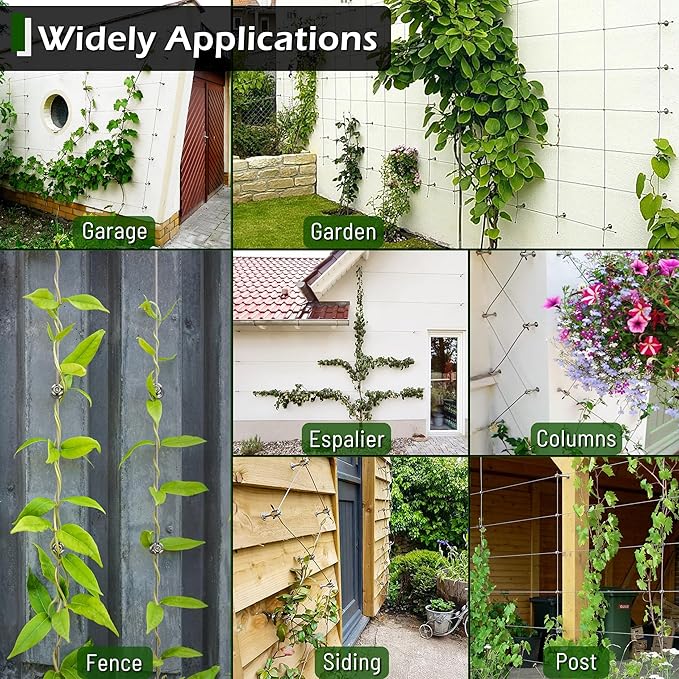 Wire Trellis for Climbing Plants Outdoor, 30-Set Wall Trellis Kit, T316 Espalier System for Fence and Garden DIY Projects (Hubs Only, Without Cable)