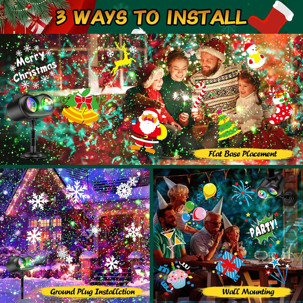 Christmas Projector Lights Outdoor with Ocean Wave & Firefly Light, 20 Slides/160 Patterns Holiday Projection Lights Indoor with Remote & Timer, Waterproof Light Projector Christmas Decorations