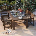 5-Piece Brown Outdoor Dining Set for 4, 75.2'' HDPE Table with Umbrella Hole & Chairs, Weather-Resistant Patio Furniture for Garden, Lawn, or Poolside