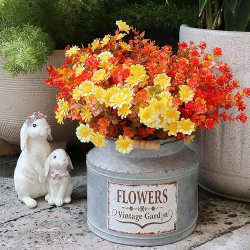16 Bundles Artificial Plants Outdoor Fake Fall Flowers Mums for Garden Decor for Window Garden Office Patio Hanging Planter Pathway Front Porch (Mixed)