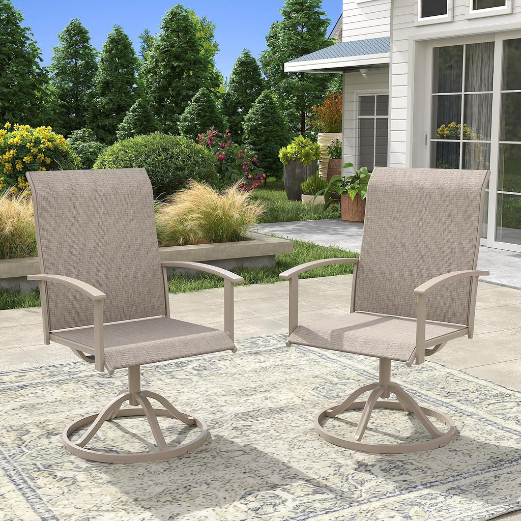 VICLLAX Patio Swivel Chairs Set of 2, Outdoor Dining Chairs with Textilene Breathable Fabric and Seat & Metal Frame Patio Sling Chairs for Backyard Deck Lawn Garden, Sandshell