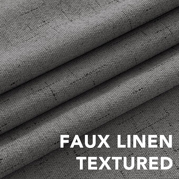 H.VERSAILTEX Linen Blackout Curtains 72 Inches Long 100% Absolutely Blackout Thermal Insulated Textured Linen Look Curtain Draperies Anti-Rust Grommet, Energy Saving with White Liner, 2 Panels, Grey