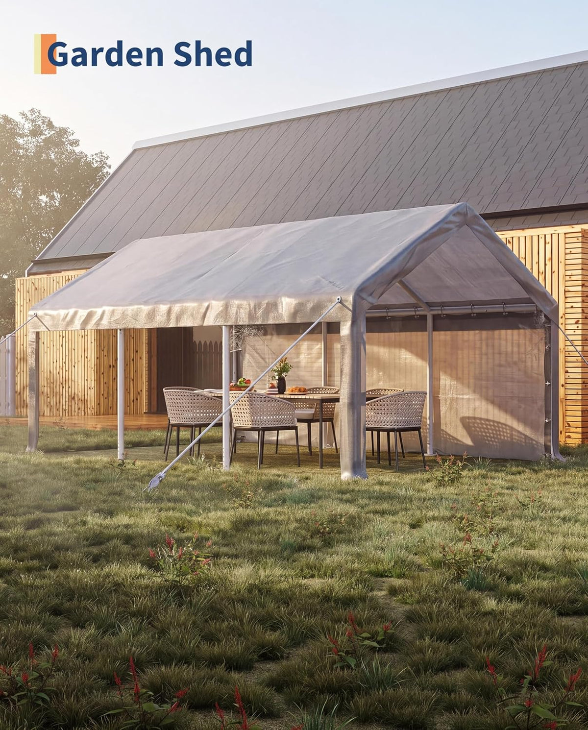 garveelife 10x20 car port portable garage, close-up detail
