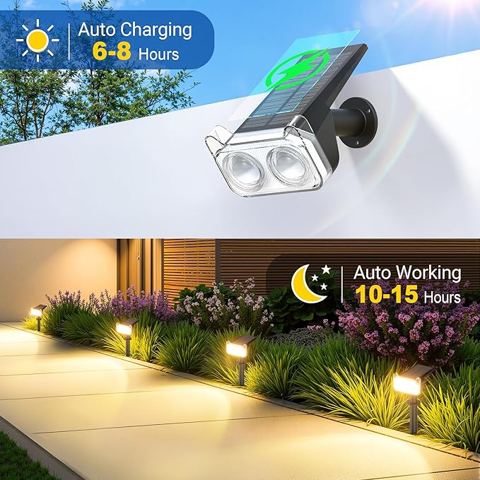 LETMY Solar Spot Lights Outdoor Waterproof with Bigger LED, 4 Pack 135°Adjustable Solar Lights Outdoor, 2-in-1 Wall Lights & 2 Modes Landscape Spotlights for Tree Yard Pathway Garden Decor(Warm White)