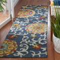 SAFAVIEH Blossom Collection Runner Rug - 2'3" x 6', Navy & Multi, Handmade Wool, Ideal for High Traffic Areas in Living Room, Bedroom (BLM401N)