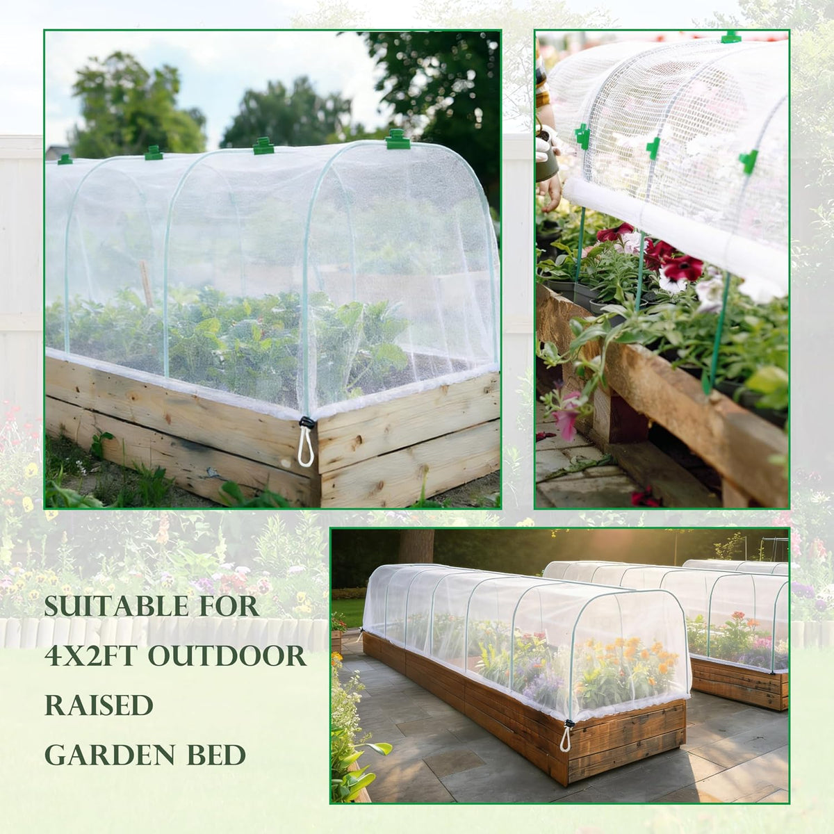 fayoo garden netting cover kit with 60 hoops, side view