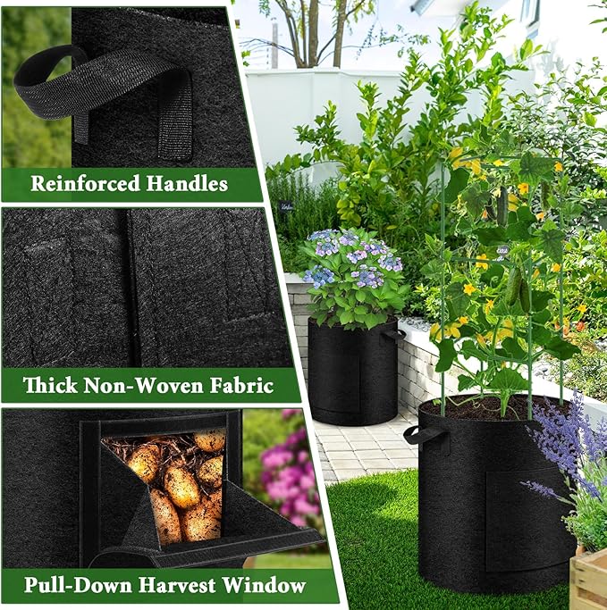 2 Pack 20 Gallon Potato Grow Bags with Pull-Down Harvest Window, Potato Bags for Growing Potatoes Heavy Duty Thickened Nonwoven Fabric Gardening Vegetable Growing Bags with Visible Window