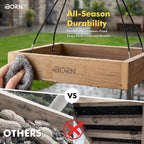 iBorn Platform Bird Feeder Tray Bird Feeders for Outdoors Hanging for Outside Flat Birdfeeder Tray with Large Capacity 3LBS, WPC Recycled Plastic & Cedar Look, Waterproof, 10.6"x10.6", Raw
